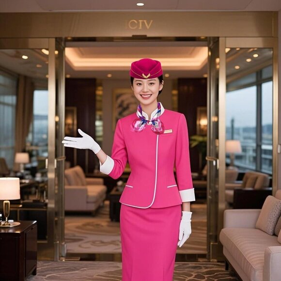 Women’s Flight Attendant Costume Accessory Set Hat Scarf Gloves Sunglasses